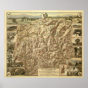 Pôster Mapa do vintage das montanhas brancas New