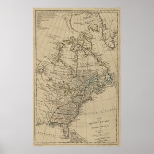 Poster Mapa do vintage das treze colônias (1774)