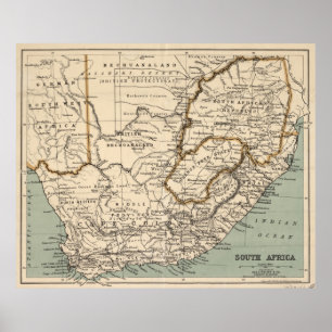 Poster Mapa do vintage de África do Sul (1889)