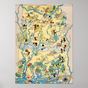 Poster Mapa do vintage de Alabama