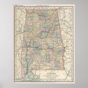 Pôster Mapa do vintage de Alabama (1891)