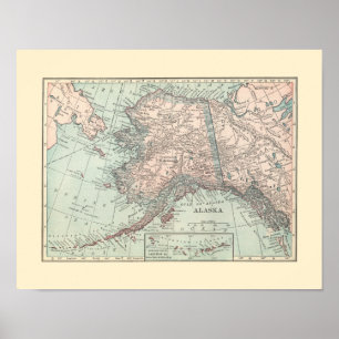 Pôster Mapa do vintage de Alaska