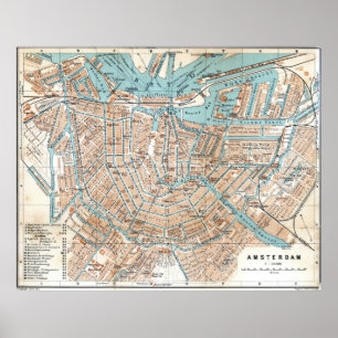 Pôster Mapa do vintage de Amsterdão (1905)