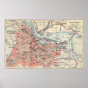Pôster Mapa do vintage de Amsterdão (1905) (2)