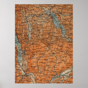 Poster Mapa do vintage de Annecy France (1914)