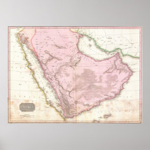 Pôster Mapa do vintage de Arábia Saudita (1818)