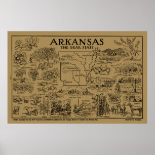 Poster Mapa do vintage de Arkansas (1912) - Tan