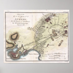 Poster Mapa do vintage de Atenas (1784)