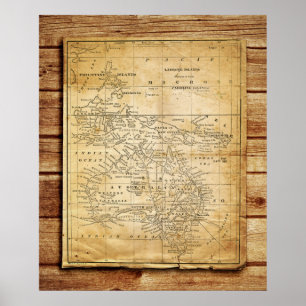 Pôster Mapa do vintage de Australasia