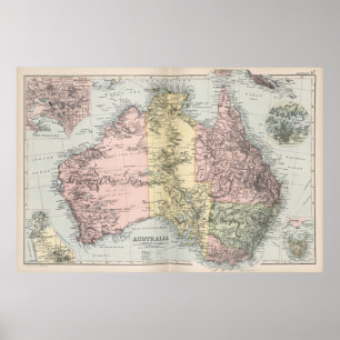 Pôster Mapa do vintage de Austrália (1891)