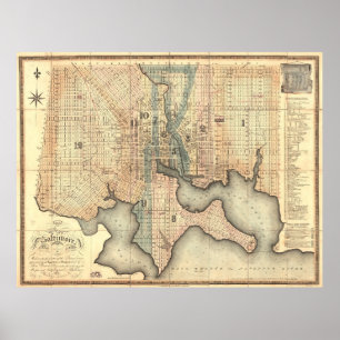 Pôster Mapa do vintage de Baltimore Maryland (1822)