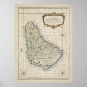 Pôster Mapa do vintage de Barbados (1758)