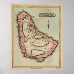 Pôster Mapa do Vintage de Barbados (1823)