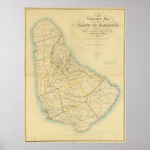 Poster Mapa do Vintage de Barbados (1846)