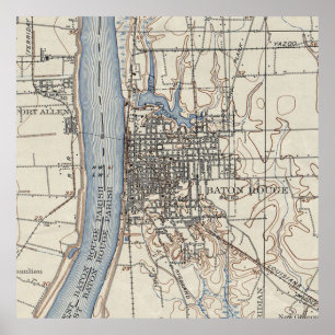 Pôster Mapa do vintage de Baton Rouge Louisiana (1906)