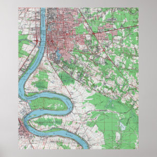 Pôster Mapa do vintage de Baton Rouge Louisiana (1963)