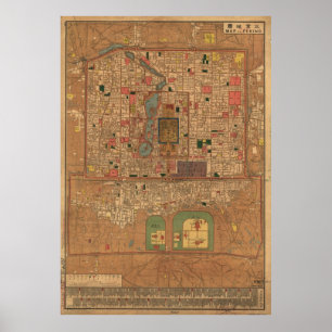 Poster Mapa do vintage de Beijing China (1914)