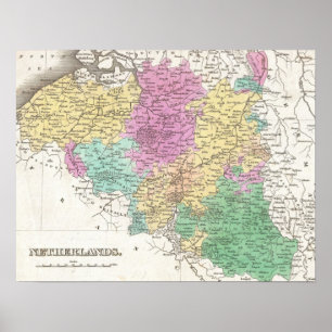 Pôster Mapa do vintage de Bélgica (1827)