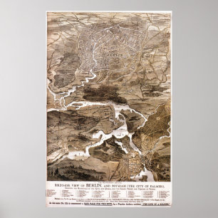 Poster Mapa do vintage de Berlim Alemanha (1870)