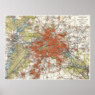 Poster Mapa do vintage de Berlim Alemanha (1905)