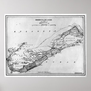 Poster Mapa do vintage de Bermuda (1901) BW