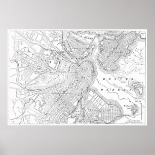 Pôster Mapa do vintage de Boston (1878)