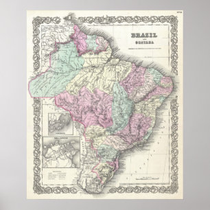 Pôster Mapa do vintage de Brasil (1855)