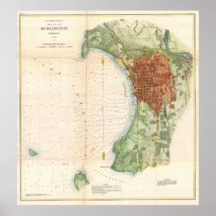 Pôster Mapa do vintage de Burlington Vermont (1872)