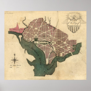 Pôster Mapa do vintage de C.C. de Washington (1793)