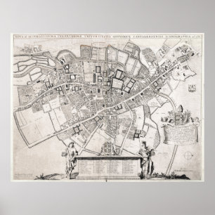 Pôster Mapa do vintage de Cambridge Inglaterra (1690)