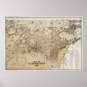 Pôster Mapa do vintage de Cambridge Massachusetts (1877)