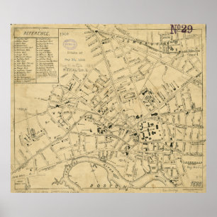 Pôster Mapa do vintage de Cambridge Massachusetts (1880)