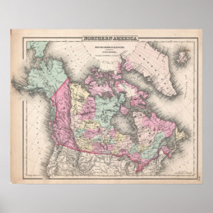 Pôster Mapa do vintage de Canadá (1857)