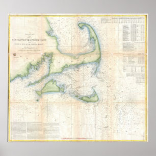 Pôster Mapa do vintage de Cape Cod (1857)