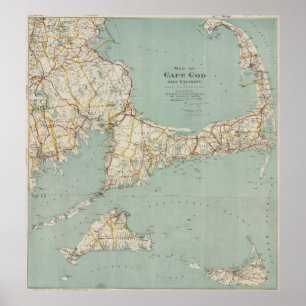 Pôster Mapa do vintage de Cape Cod (1917)