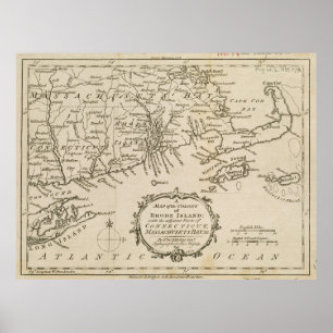 Poster Mapa do vintage de Cape Cod & de Rhode - ilha