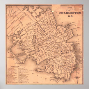 Poster Mapa do vintage de Charleston South Carolina
