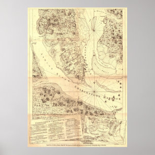 Poster Mapa do vintage de Charleston South Carolina