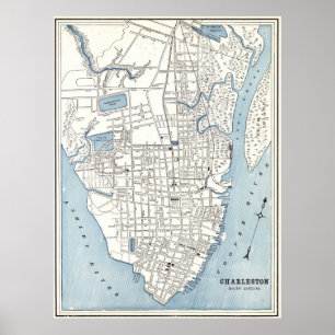 Poster Mapa do vintage de Charleston South Carolina