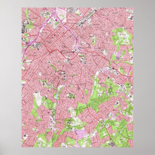 Poster Mapa do vintage de Charlotte North Carolina (1967)