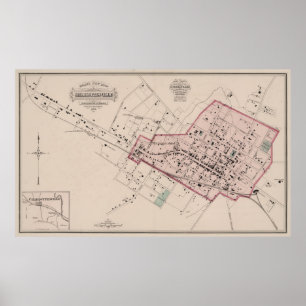 Poster Mapa do vintage de Charlottesville VA (1877)