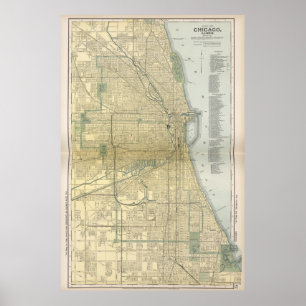 Poster Mapa do vintage de Chicago (1891)