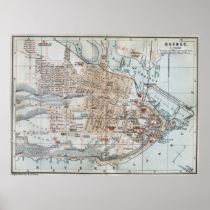 Pôster Mapa do vintage de Cidade de Quebec (1894)