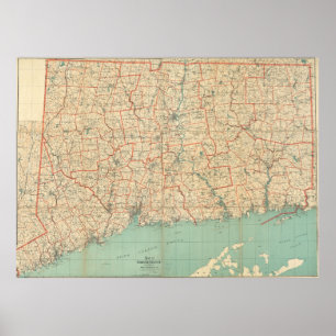 Poster Mapa do vintage de Connecticut (1823)