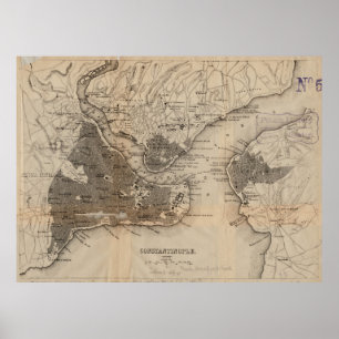 Poster Mapa do vintage de Constantinople (1859)