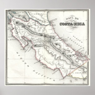 Poster Mapa do vintage de Costa Rica (1851)