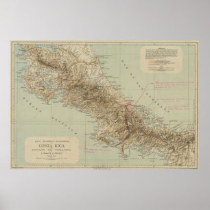 Poster Mapa do vintage de Costa Rica (1896)