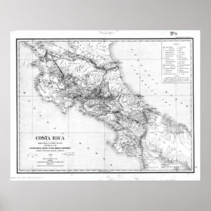 Pôster Mapa do vintage de Costa Rica (1903) BW