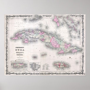 Poster Mapa do vintage de Cuba (1861)