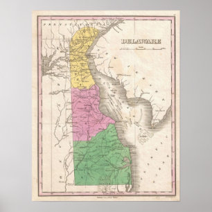 Pôster Mapa do vintage de Delaware (1827)